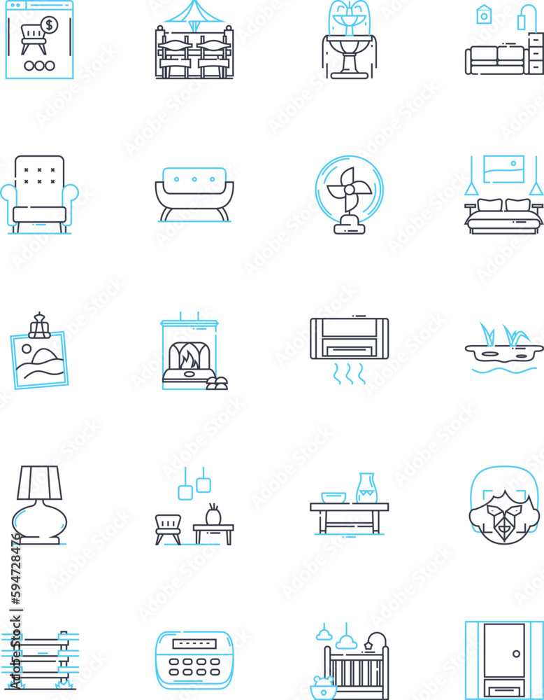 Desks linear icons set. Ergonomic, Modern, Rustic, Industrial, Minimalist, Sleek, Versatile line vector and concept signs. Compact,Sturdy,Standing outline illustrations Desks linear icons set. Ergonomic, Modern, Rustic, Industrial, Minimalist, Sleek, Versatile line vector and concept signs. Compact,Sturdy,Standing outline illustrations