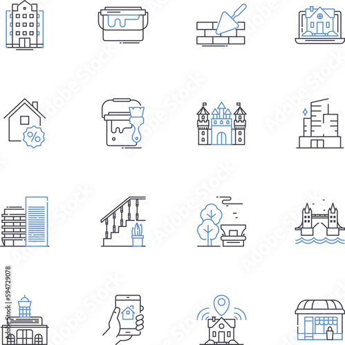 Units line icons collection. Apartments, Condos, Flats, Studios, Suites, Duplexes, Townhouses vector and linear illustration. Villas,Lofts,Penthouses outline signs set photo