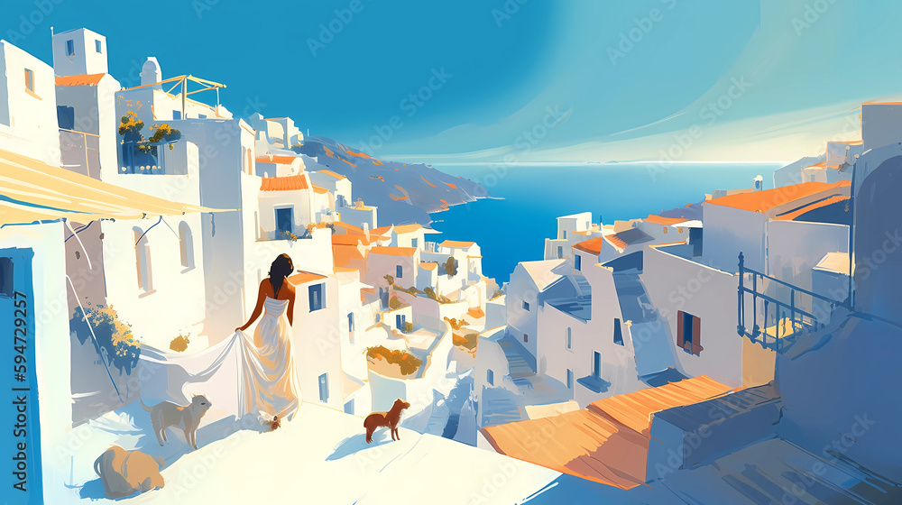 Illustration of beautiful view of Santorini, Greece