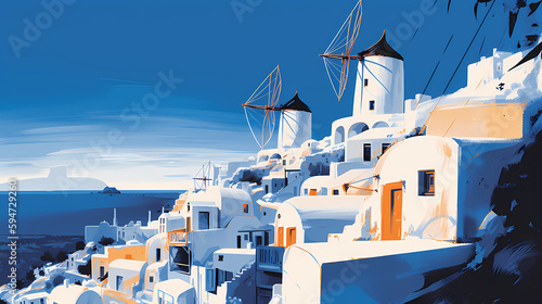 Illustration of beautiful view of Santorini, Greece