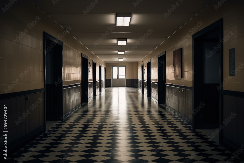 Photo of an empty hallway in school Photo of an empty hallway in school