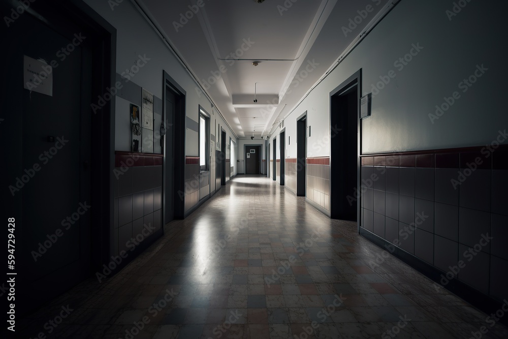 Photo of an empty hallway in school Photo of an empty hallway in school