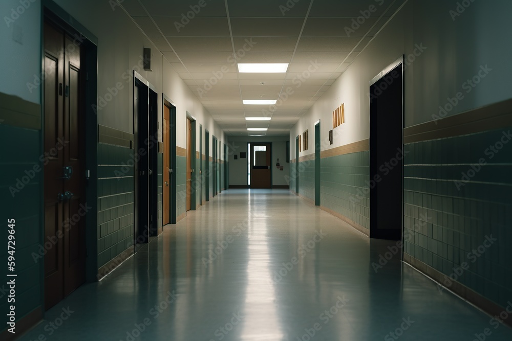 Photo of an empty hallway in school Photo of an empty hallway in school