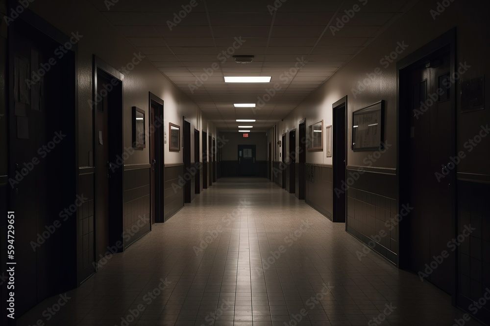 Photo of an empty hallway in school Photo of an empty hallway in school