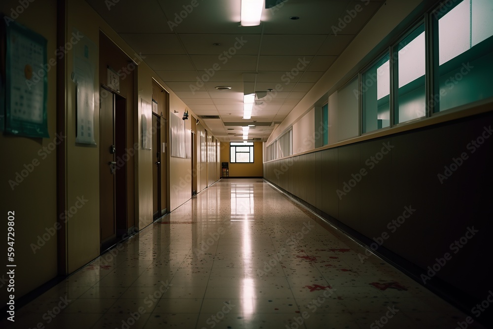 Photo of an empty hallway in school Photo of an empty hallway in school
