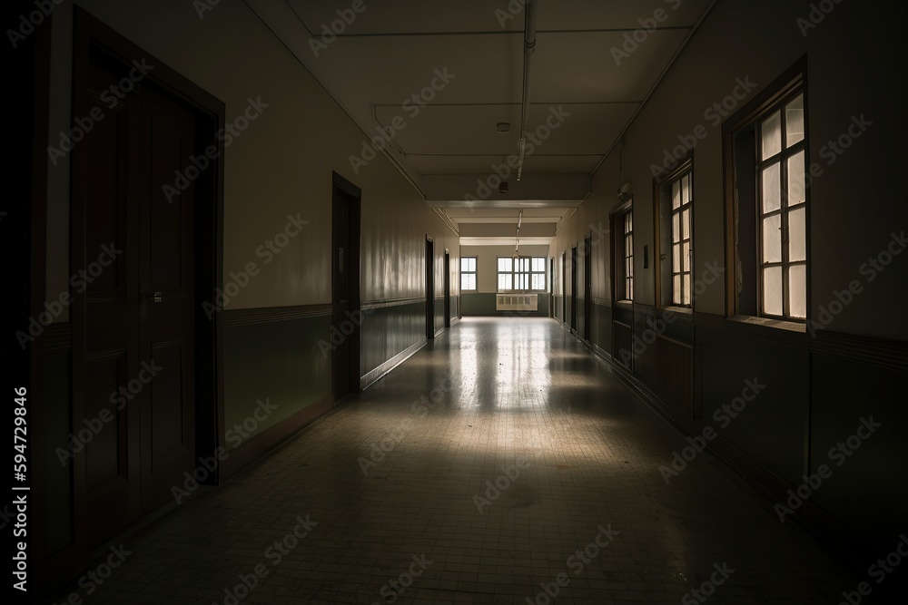 Photo of an empty hallway in school Photo of an empty hallway in school