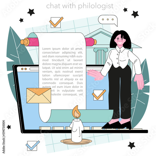 Philologist online service or platform. Scientific study of language