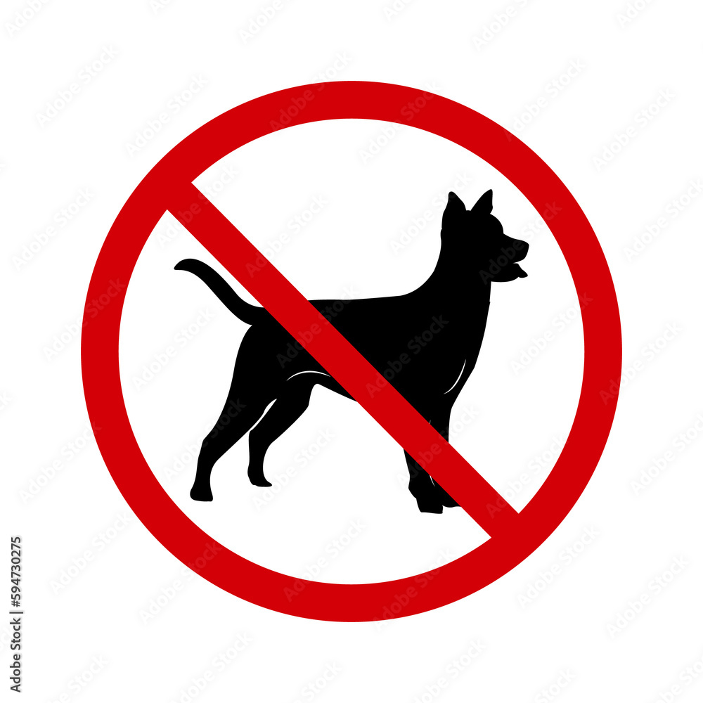 Forbidding sign, no walking with a dog. No dog sign. Red crossed circle
