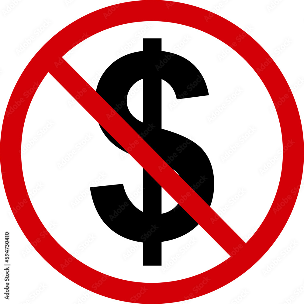 No money sign. Forbidding sign, no cash payment. Red slashed circle with dollar sign silhouette inside. Cash payment is not allowed. Prohibition to pay with dollars. Round red stop cash sign. No money sign. Forbidding sign, no cash payment. Red slashed circle with dollar sign silhouette inside. Cash payment is not allowed. Prohibition to pay with dollars. Round red stop cash sign.