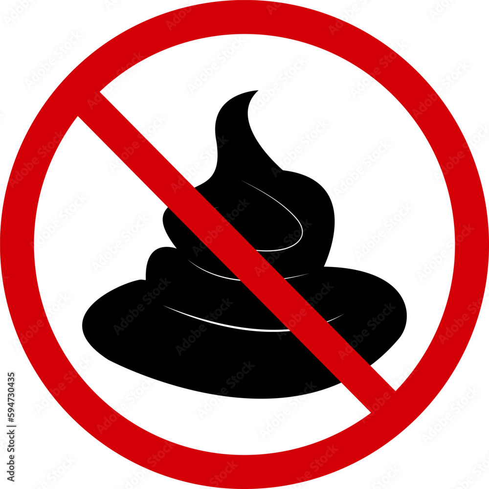 No poop sign. Prohibition sign, no poop dog. A red crossed out circle