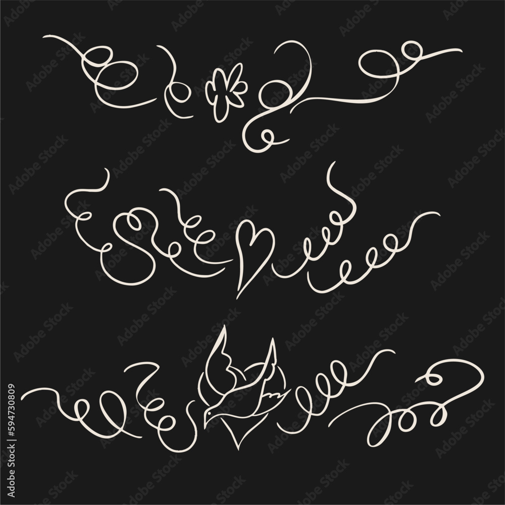 Vector sticker, tattoo. The tattoo is drawn with a thin line. White pattern, flowers and swirls. Vector illustration.