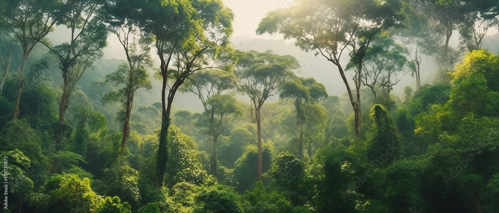 Earth Day concept with tropical forest backdrop, sight of a natural ...