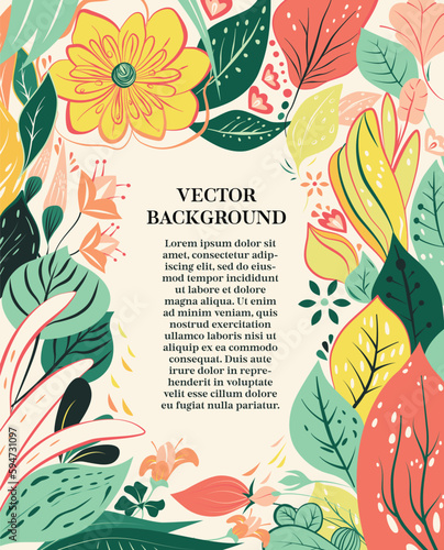 Spring/Summer themed background with abstract flowers and foliage