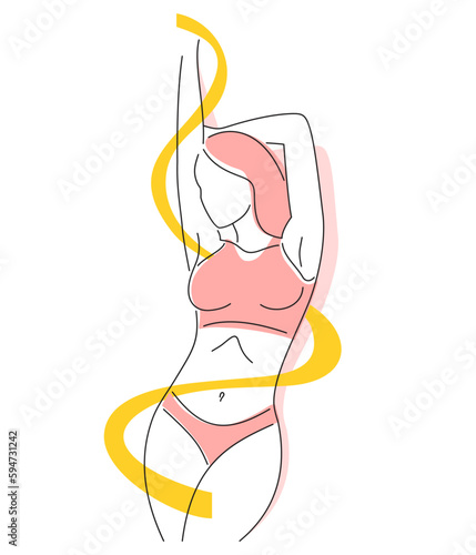 Perfect woman body with measuring tape around