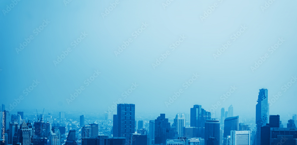 Obraz premium View of skyscrapers in the business district of the capital city. Bangkok, Thailand. With copy space and text design for business.