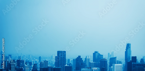 View of skyscrapers in the business district of the capital city. Bangkok, Thailand. With copy space and text design for business.