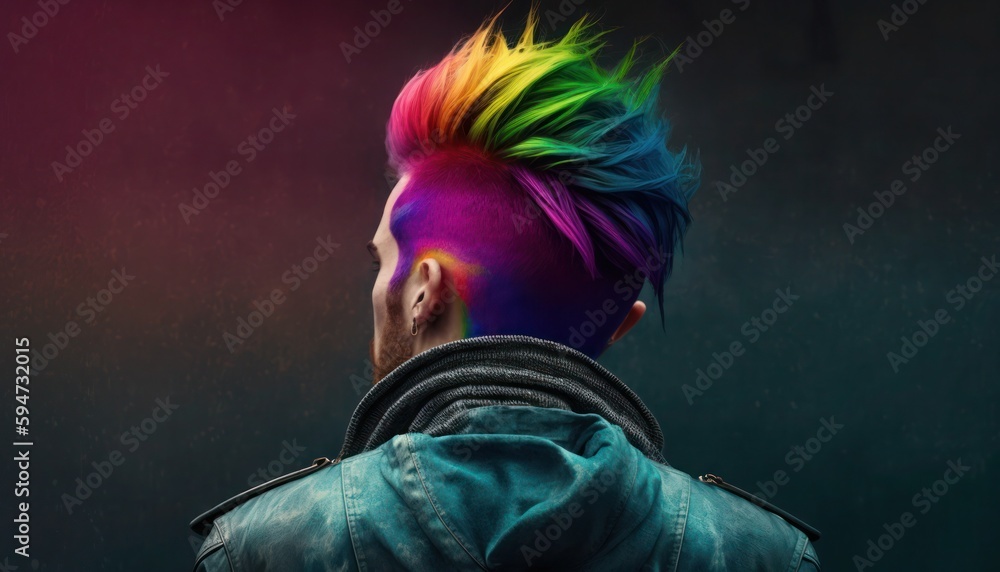 Man with LGBTQ rainbow colored hair, generative ai