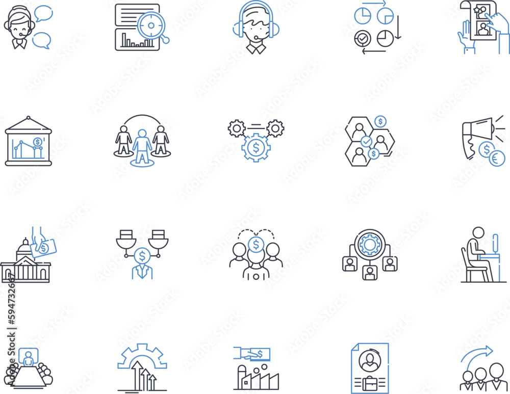 Syndicate setup line icons collection. Organization, Alliance, Collaboration, Nerk, Partnership, Group, Union vector and linear illustration. Coalition,Association,Team outline signs set