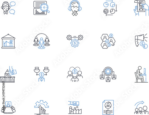 Syndicate setup line icons collection. Organization, Alliance, Collaboration, Nerk, Partnership, Group, Union vector and linear illustration. Coalition,Association,Team outline signs set