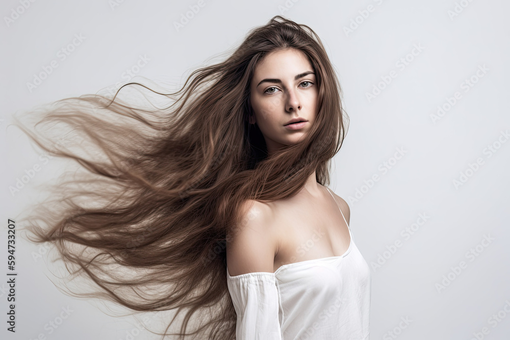 Brunette with very long hair, Generative AI Brunette with very long hair, Generative AI