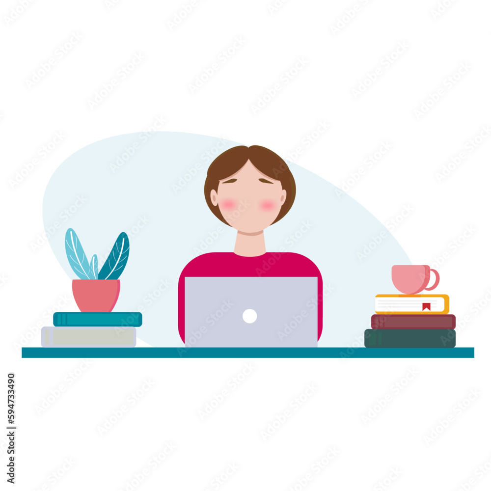 Woman sitting with laptop, teacher, student, business woman
