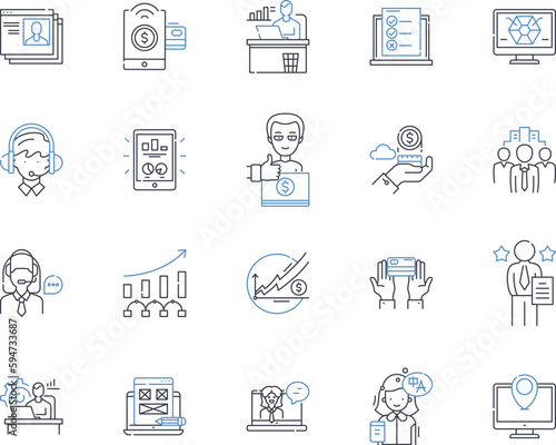 Firm responsibilities line icons collection. Accountability, Ethics, Compliance, Transparency, Sustainability, Governance, Leadership vector and linear illustration. Stewardship,Trust,Management