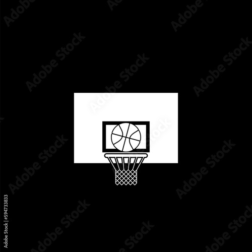 Basketball ball and basket icon isolated on black background 