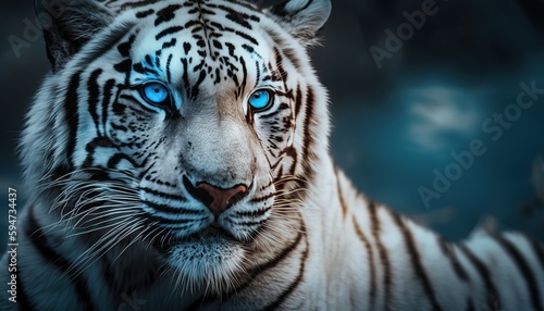 look of a white tiger with blue eyes, white tiger, generative AI, picture of a white tiger © Benetti Arts ™