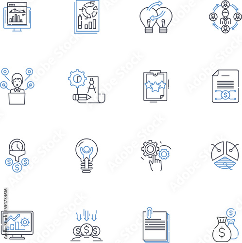 Roi computation line icons collection. Analysis, Metrics, Quantifiable, Assessment, Calculation, Projection, Revenue vector and linear illustration. Investment,Return,Cost outline signs set