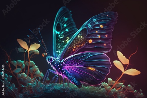 neon colored butterfly, generative AI © Benetti Arts ™