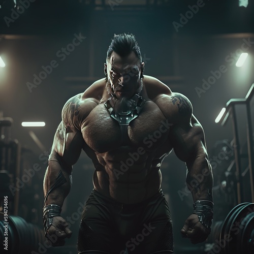 strong man at the gym, bodybuilder, gym theme, generative ai