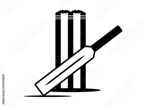Cricket bat, stumps and bails vector icon
