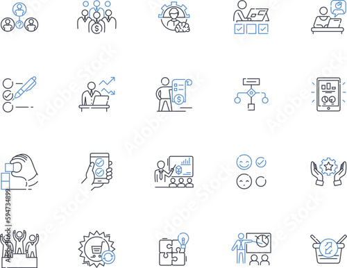 Operation line icons collection. Mission, Task, Strategy, Initiative, Procedure, Maneuver, Campaign vector and linear illustration. Project,Activity,Expedition outline signs set