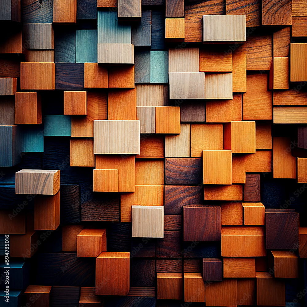 Aged colored wood blocks art texture abstract stack on the wall for
