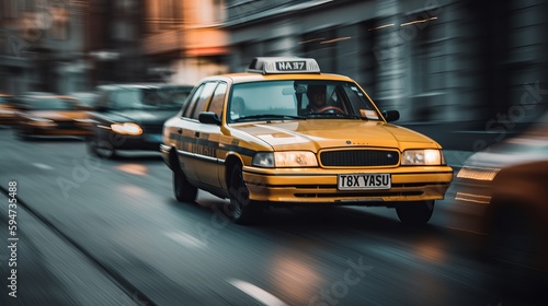 Fast moving in city taxi car, blurred motion. AI generated © ArtStage
