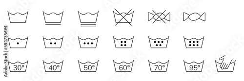 Laundry washing icon set. Vector line icon symbols. A set of symbols for clothes care label, editable stroke