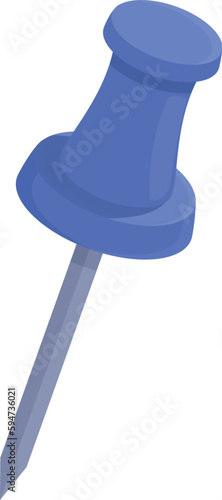 Blue push pin icon cartoon vector. Paper button. Office clip