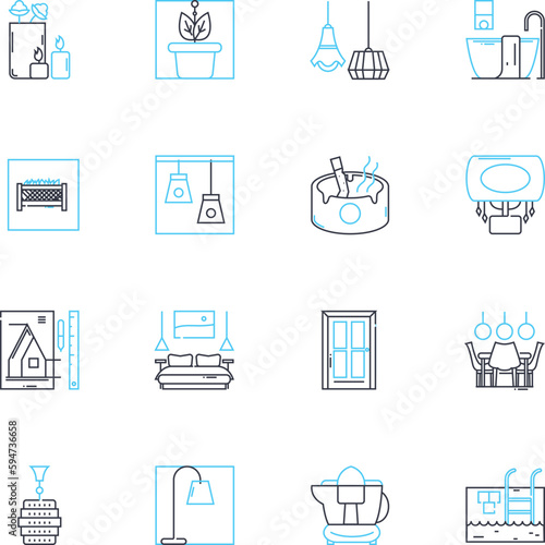 Armchair linear icons set. Comfy, Plush, Stylish, Ergonomic, Modern, Classic, Cozy line vector and concept signs. Reclining,Slipper,Tufted outline illustrations