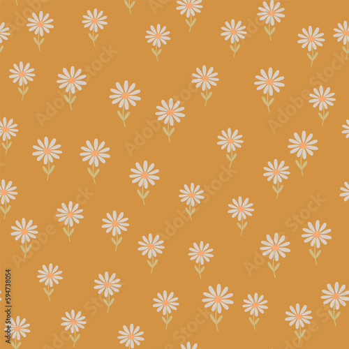 Aster flower seamless pattern. Little chamomile floral ornament wallpaper.