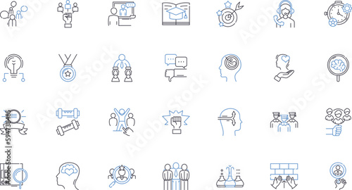 Staff examining line icons collection. Evaluation, Inspection, Appraisal, Investigation, Scrutiny, Analysis, Assessment vector and linear illustration. Audit,Review,Exam outline signs set
