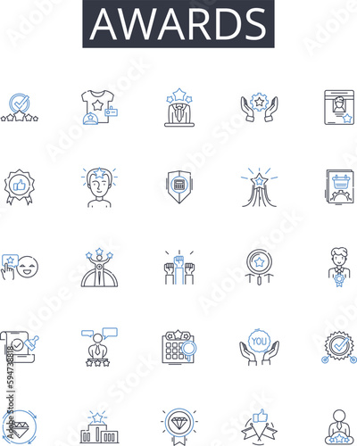 Awards line icons collection. Honors, Prizes, Trophies, Rewards, Accolades, Distinctions, Achievements vector and linear illustration. Merits,Medals,Commendations outline signs set
