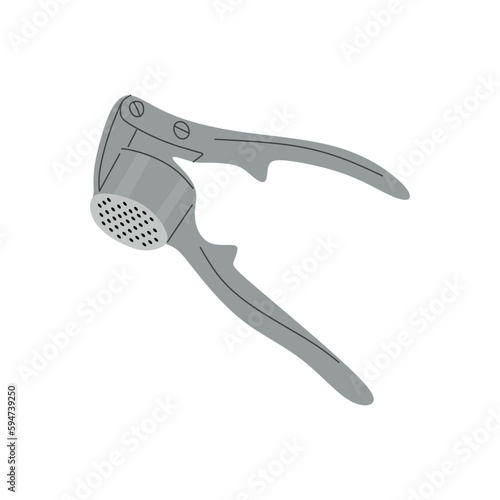 Garlic presser in flat style illustration. Garlic masher isolated on white background. Kitchen tools vector illustration