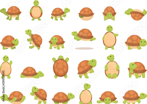 Turtle pet icons set cartoon vector. Reptile shell. Animal wild