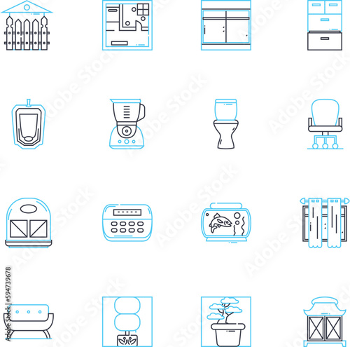 Recliner linear icons set. Comfort, Lounge, Relaxation, Support, Padding, Upholstery, Footrest line vector and concept signs. Adjustable,Armrest,Swivel outline illustrations
