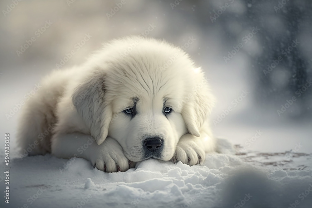 white puppy in snow, generative ai white puppy in snow, generative ai