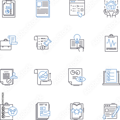 compliance line icons collection. Regulations, Policies, Laws, Ethics, Guidelines, Accountability, Fines vector and linear illustration. Accreditation,Conformity,Certifications outline signs set