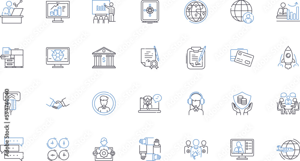 Organization headquarters line icons collection. Corporate, Location, Hierarchy, Structure, Building, Office, Management vector and linear illustration. Stratagem,Establishment,Arrangement outline