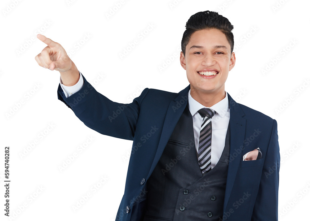 Happy portrait, business man and pointing hand at space for marketing or advertising mockup. Male corporate worker show gesture for promotion, presentation or announcement for deal, log or brand Happy portrait, business man and pointing hand at space for marketing or advertising mockup. Male corporate worker show gesture for promotion, presentation or announcement for deal, log or brand