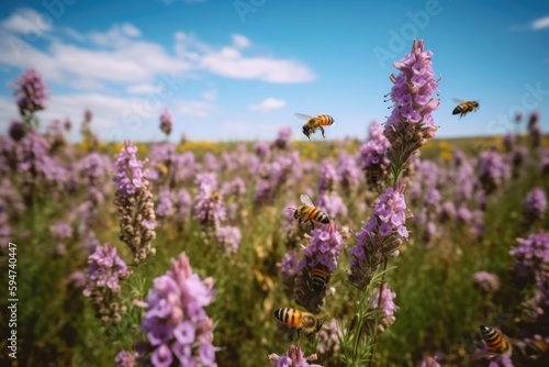 Photo of flowers and bees in the meadow