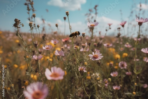 Photo of flowers and bees in the meadow